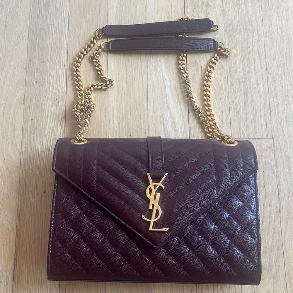 YSL Medium Tri-Quilted Matelasse Grain de Poudre Flap Shoulder Bag